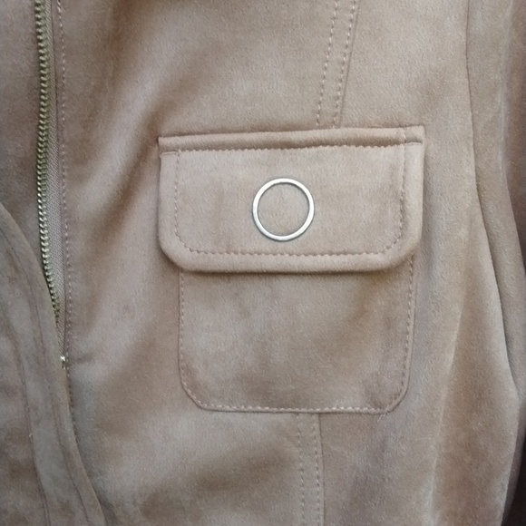 NWOT WHBM Women Sz LP Cropped Faux Suede Jacket Brown, Front Zip Spread Collar - Picture 2 of 12